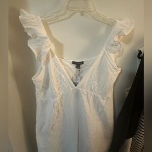 White 100% Cotton Maxi Saks Fifth Avenue sleeveless Summer Dress pockets